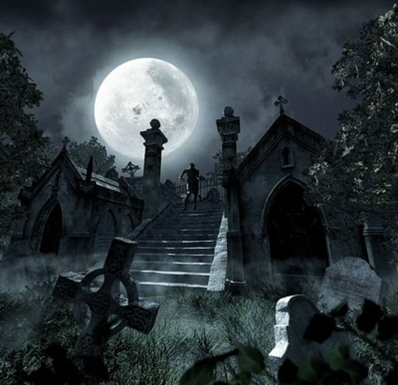 Silhouette on Cemetery Stairs
