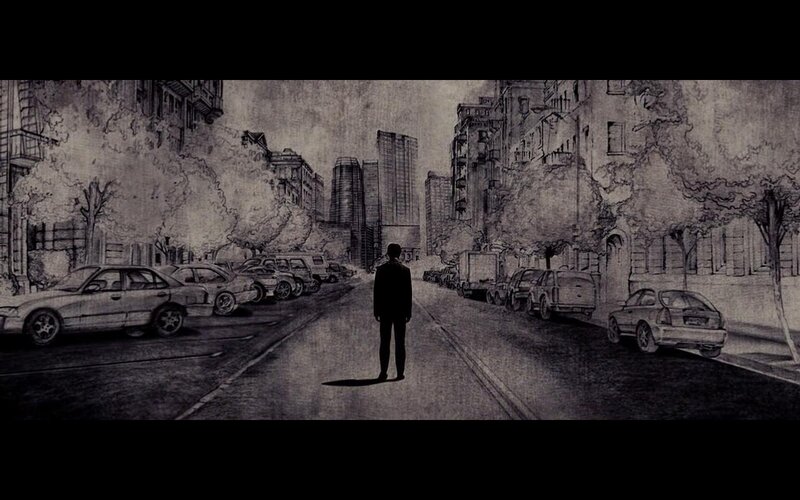 silhouette on city street