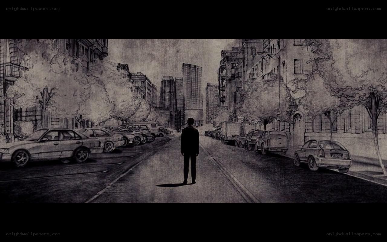 silhouette on city street