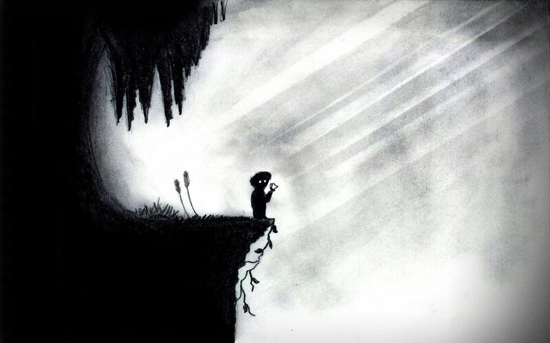 Silhouette on Cliff Edge — Black, Dramatic, Illustration