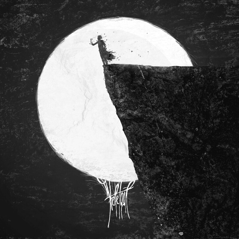 Silhouette on Cliff Edge — Black, Dramatic, Night, Digital Art