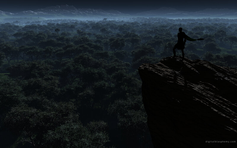 Silhouette on Cliff Edge — Black, Dramatic, Night