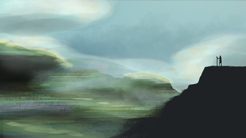 Silhouette on Cliff Edge — Green, Serene