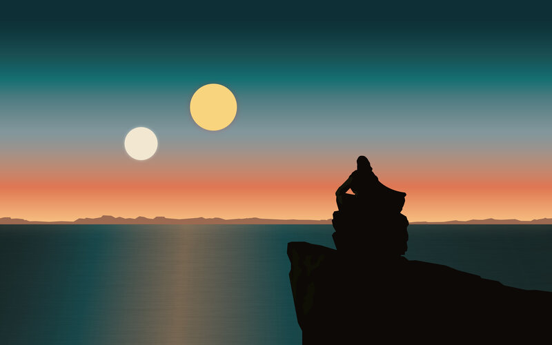 Silhouette on Cliff Edge — Orange