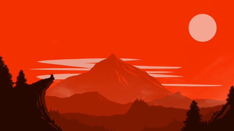 Silhouette on Cliff Edge — Red