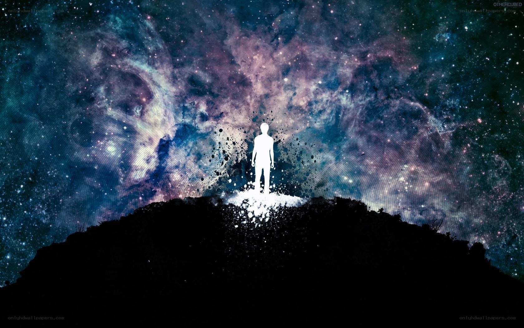 silhouette on cosmic hill