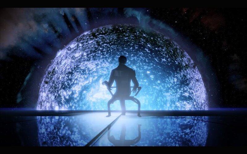 silhouette on cosmic platform
