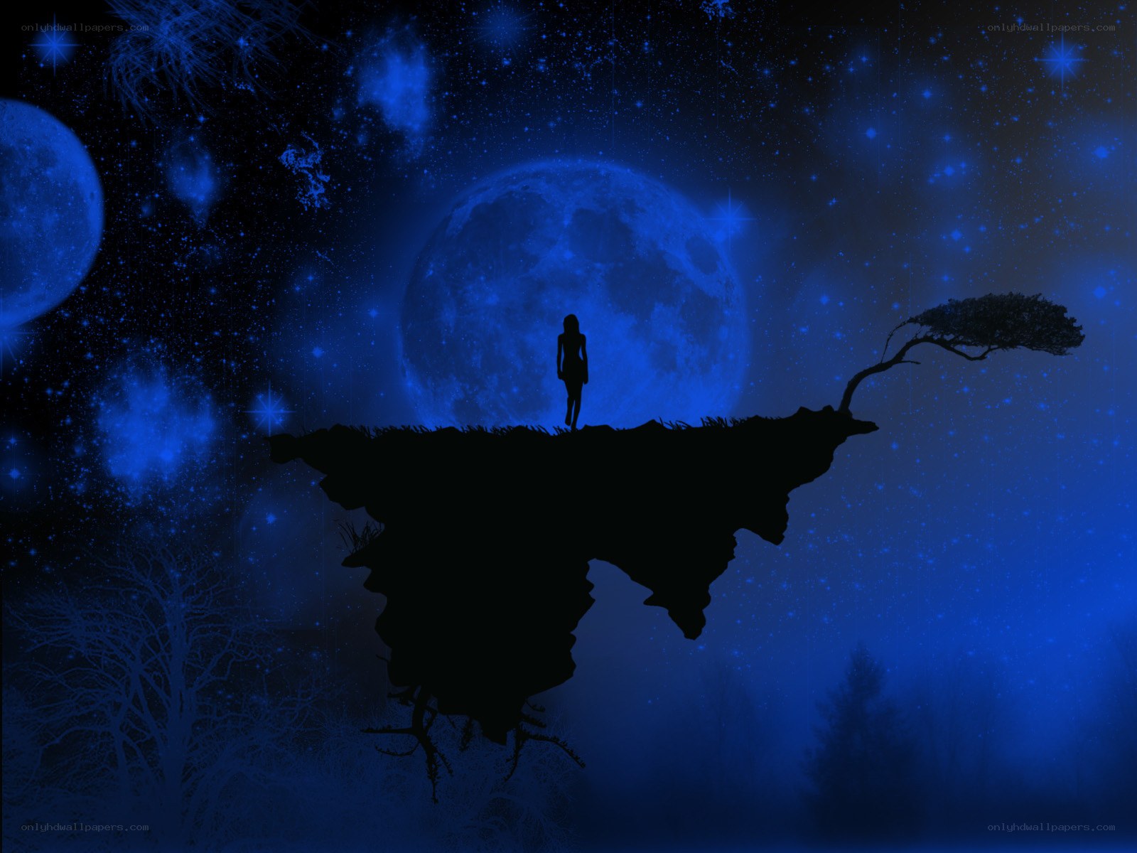 Silhouette on floating island