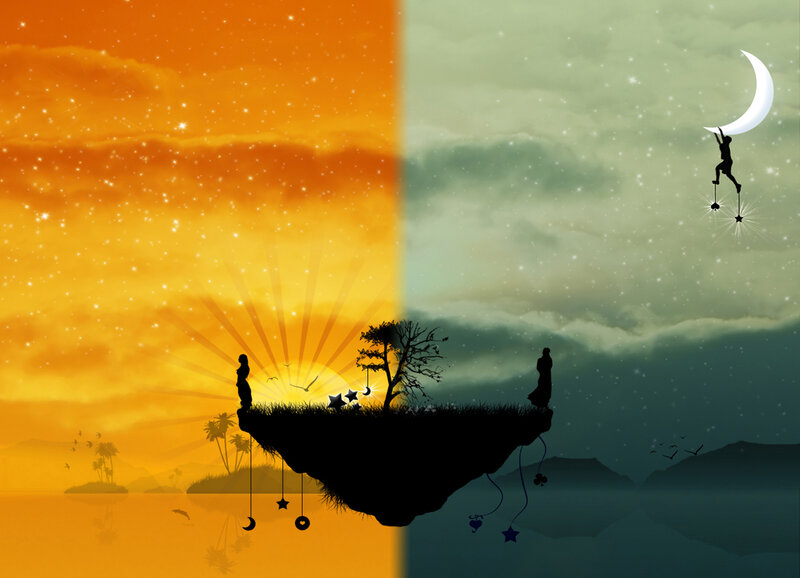 Silhouette on Floating Island — Orange, Dreamy