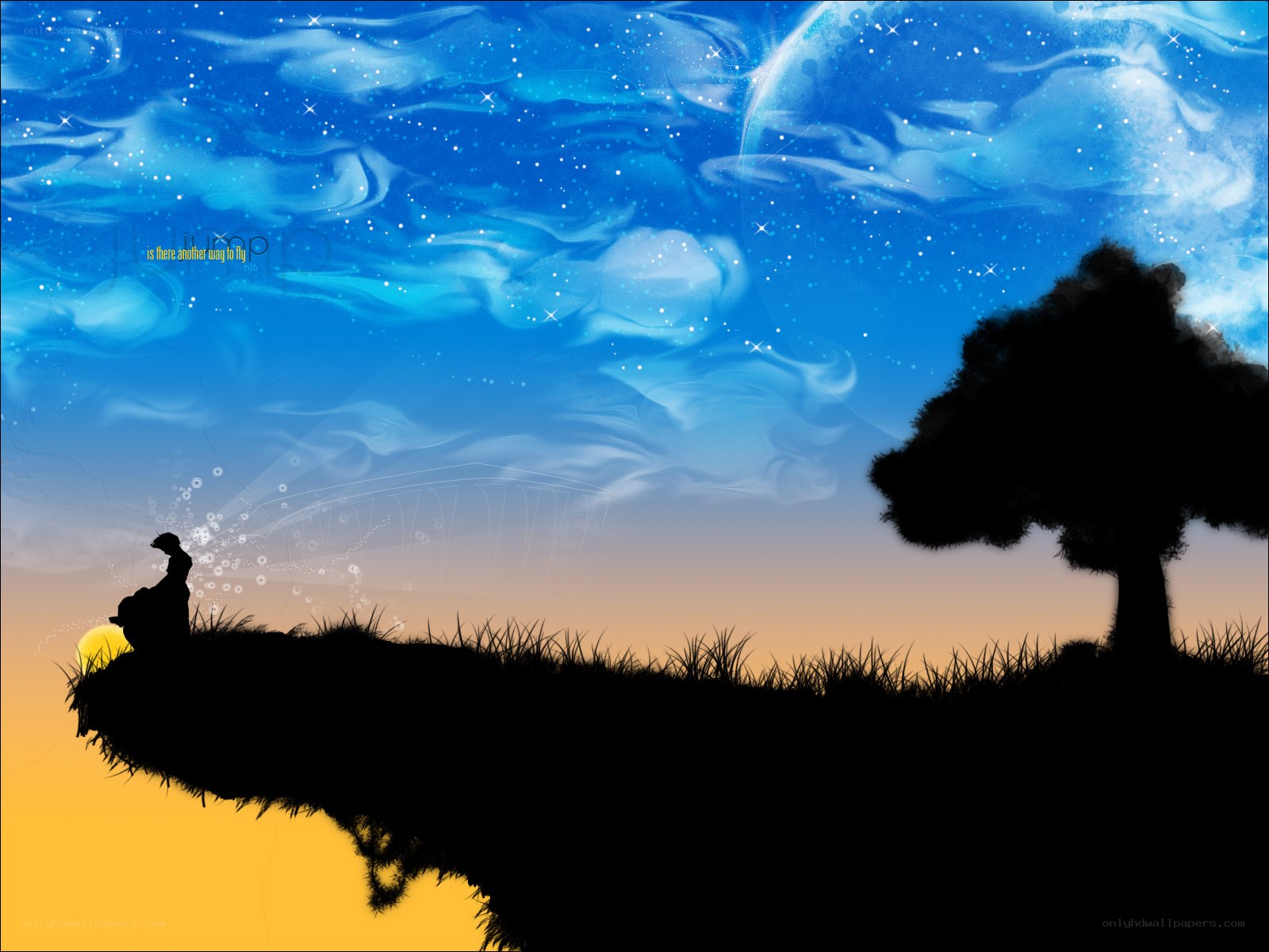 silhouette on floating island