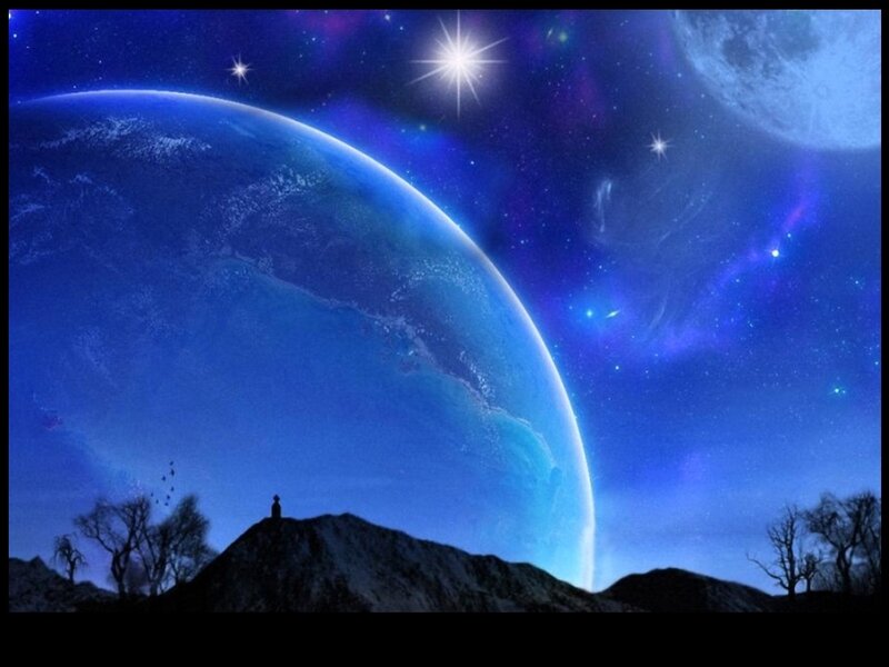 Silhouette on Hill under Planet