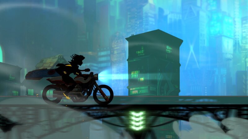Silhouette on Motorcycle — Blue, Dramatic, Night, Digital Art