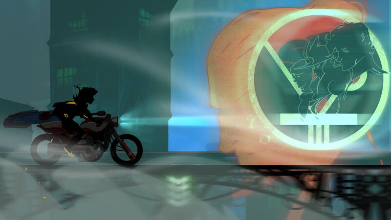 Silhouette on Motorcycle — Blue, Dramatic, Night