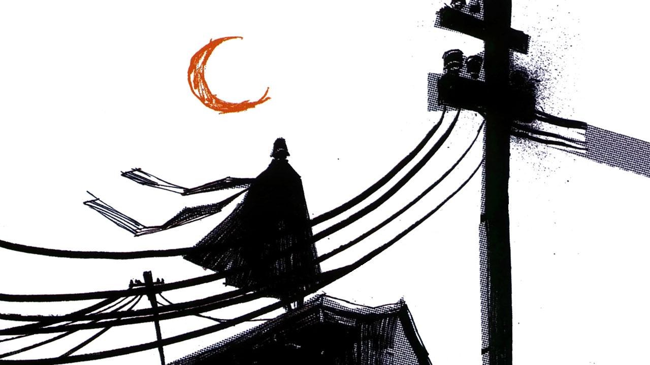 Silhouette on power lines