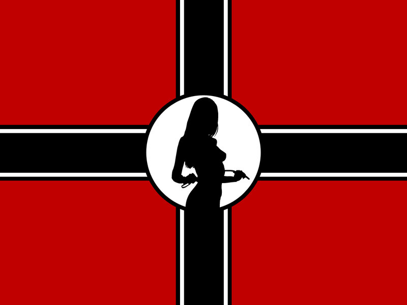 silhouette on red and black flag