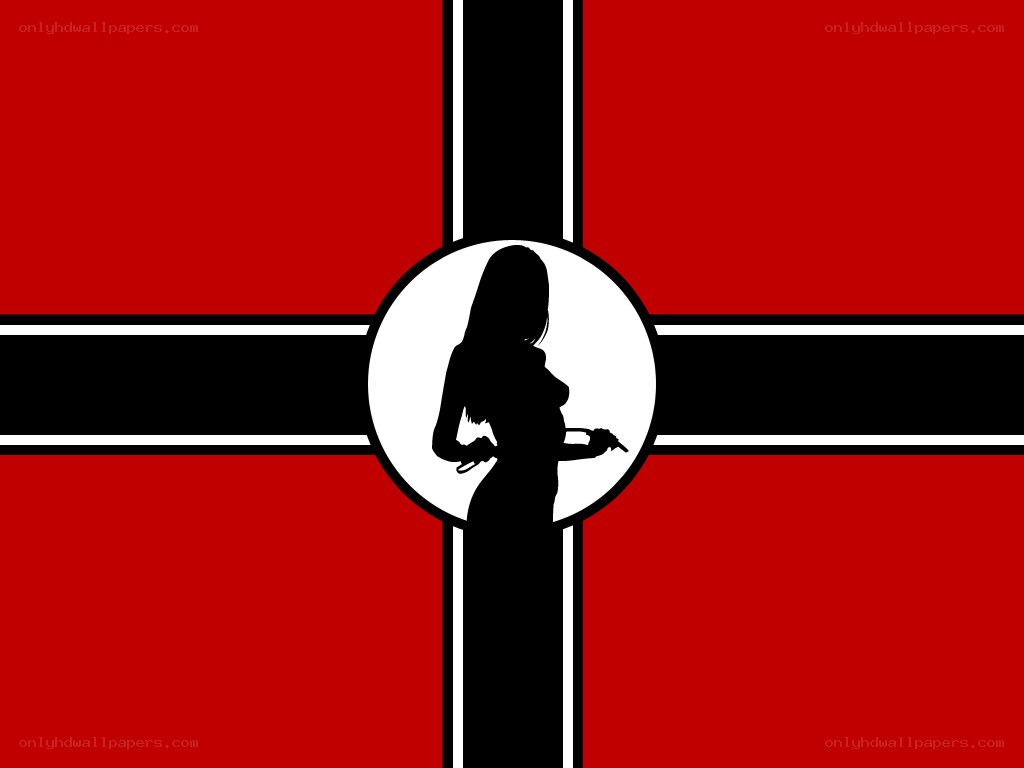 silhouette on red and black flag