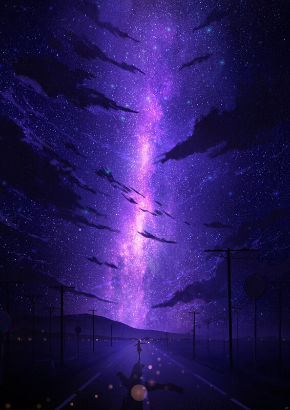 Silhouette on Road at Night