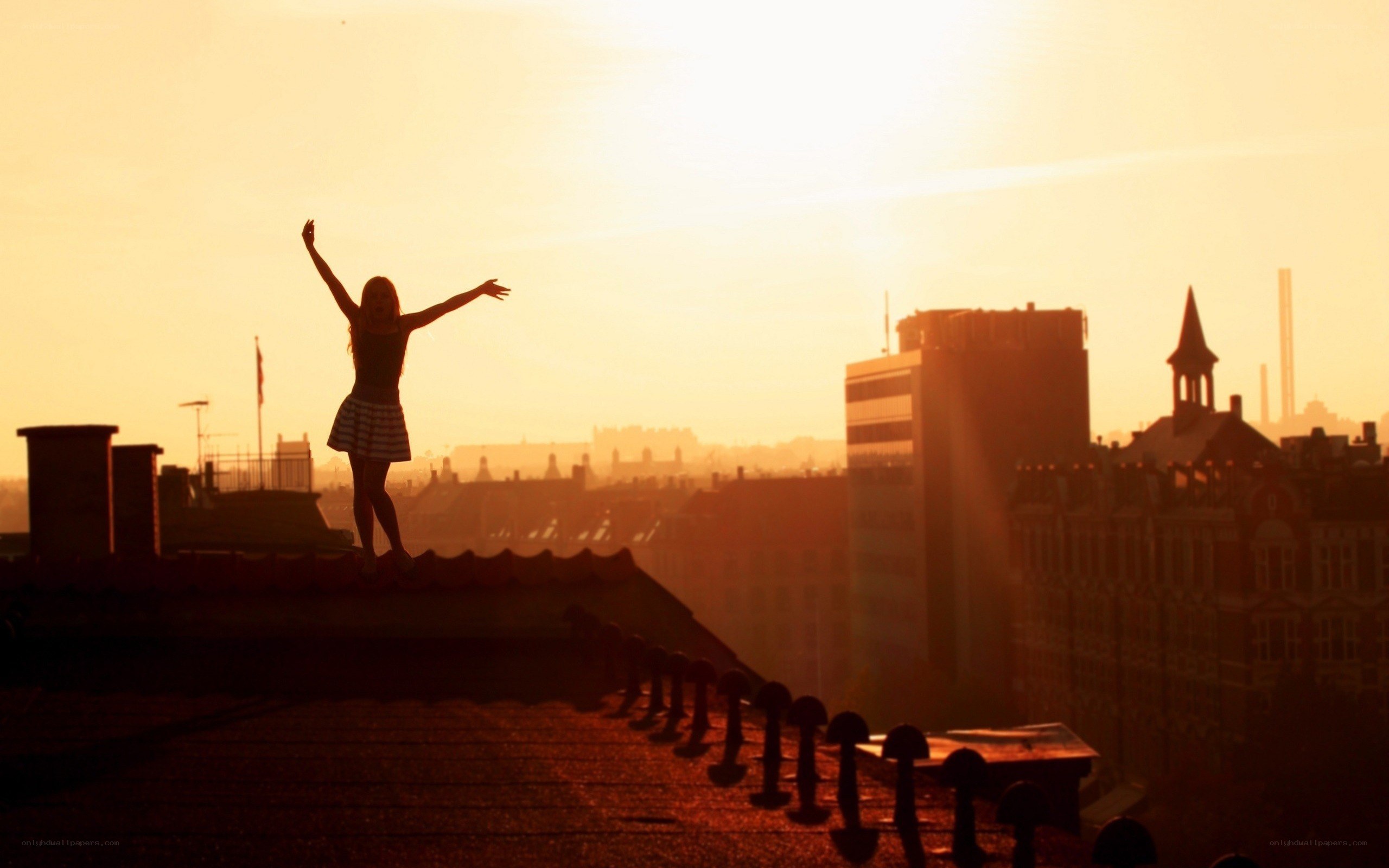 silhouette on rooftop at sunset