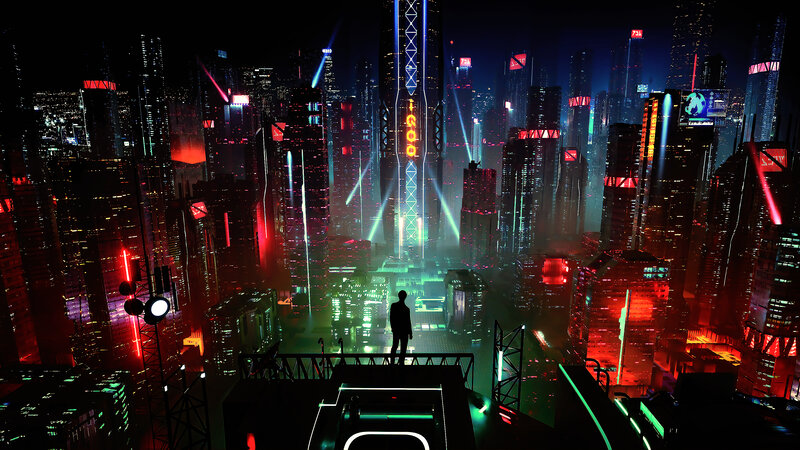 Silhouette on Rooftop — Black, Dramatic