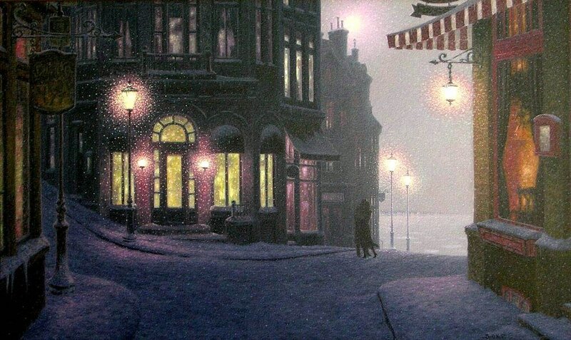 Silhouette on Snowy Street