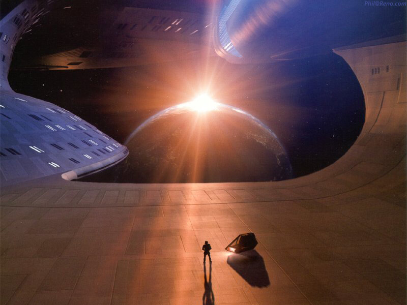 Silhouette on Space Platform