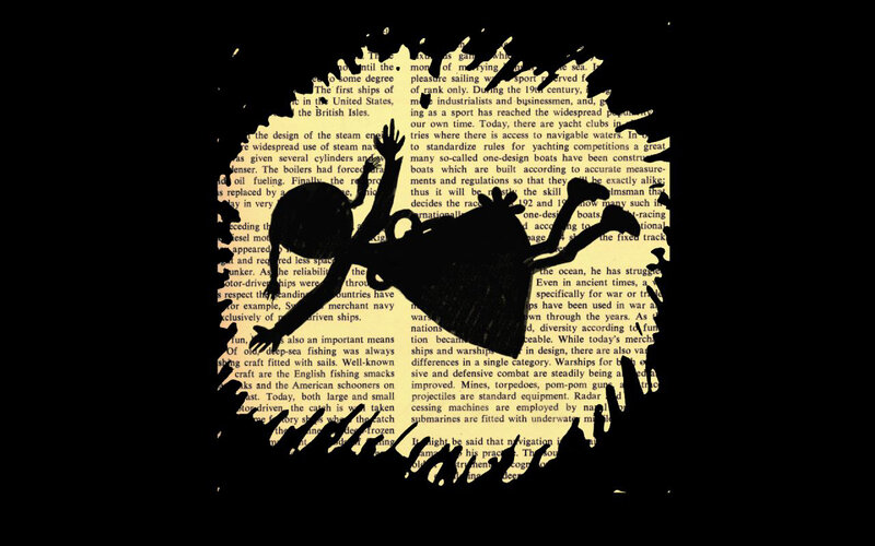 silhouette on text page