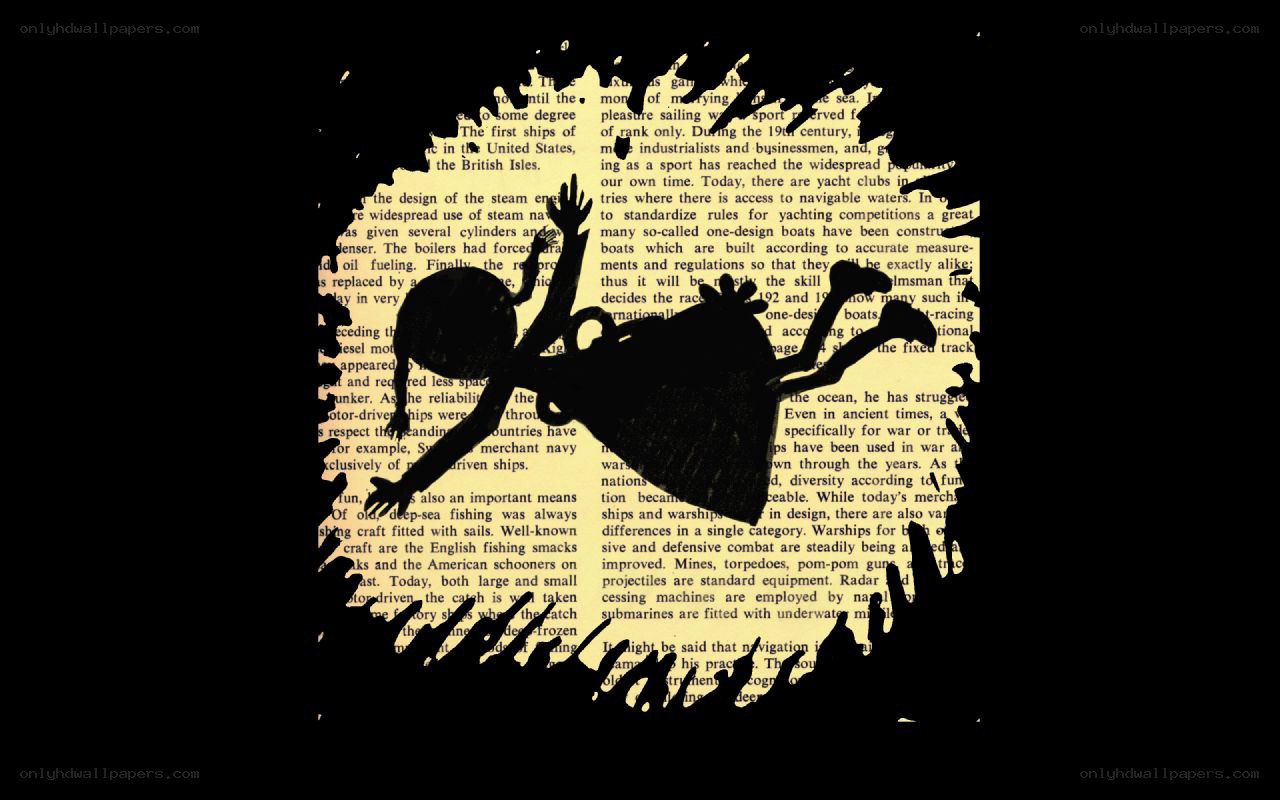 silhouette on text page