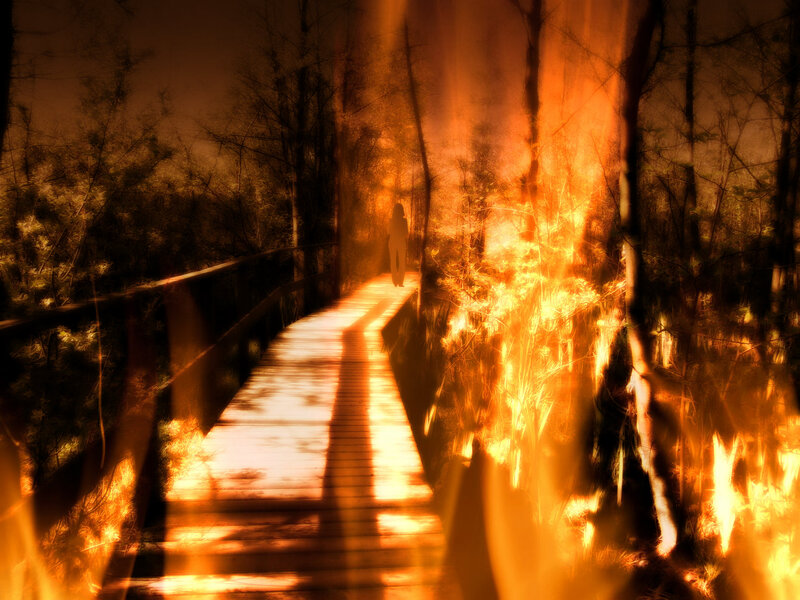 Silhouette on Wooden Bridge