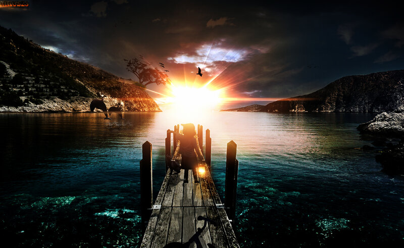 Silhouette on Wooden Pier