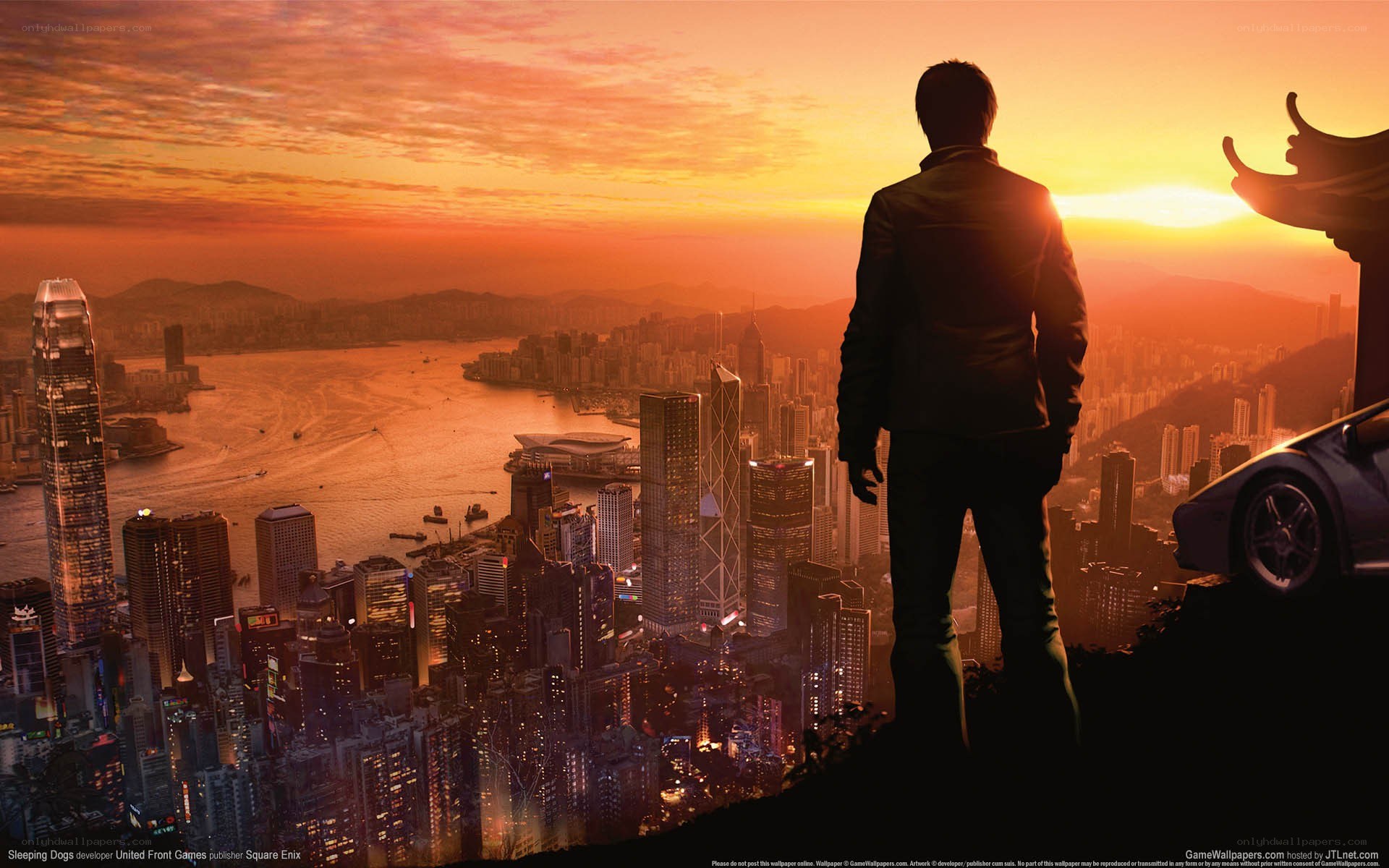 silhouette overlooking city at sunset