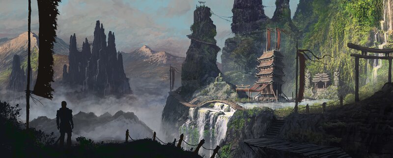 Silhouette Overlooking Temple