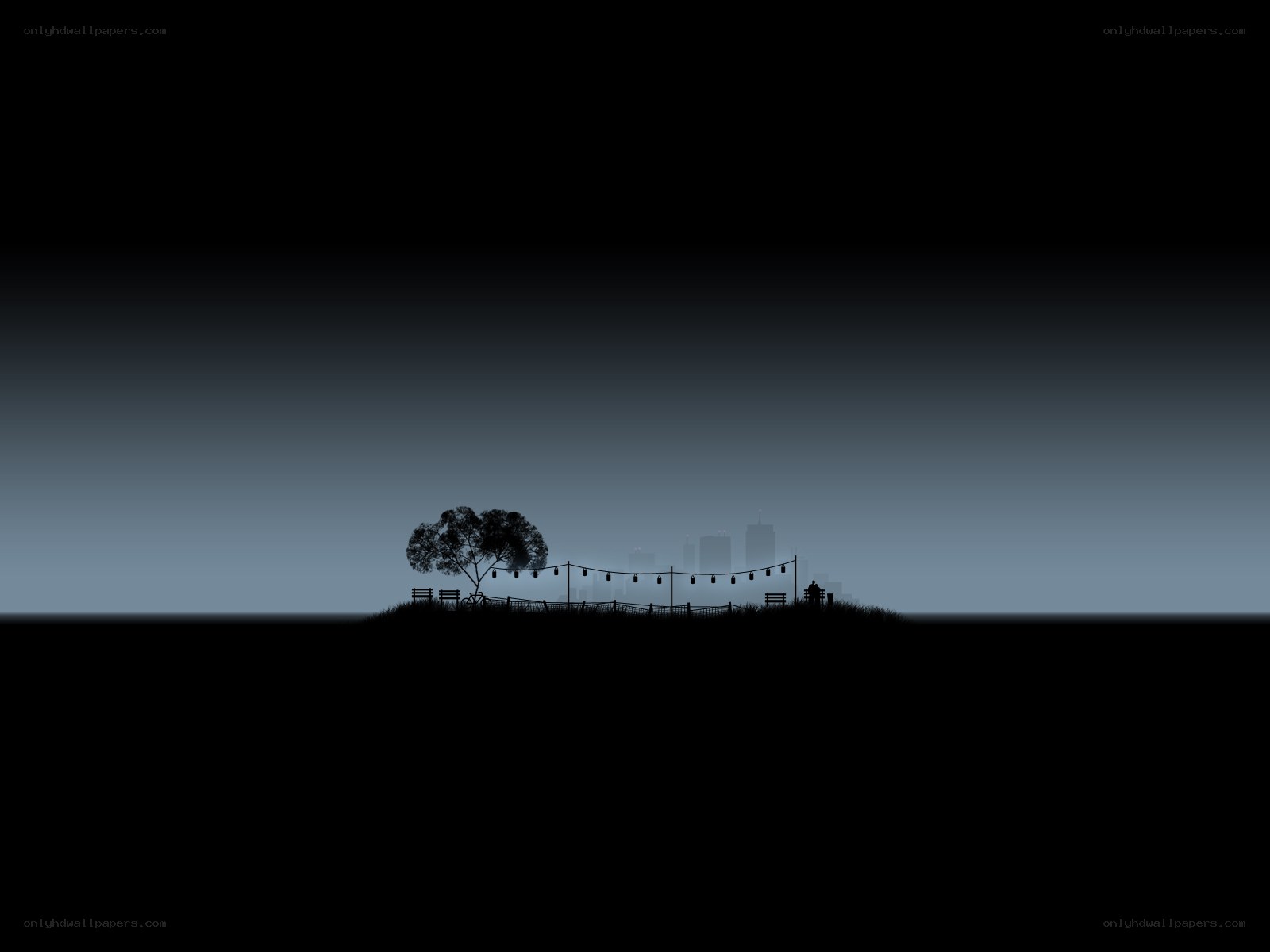 Silhouette park at dusk