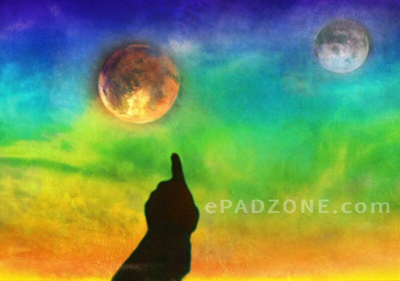 Silhouette Pointing at Moons