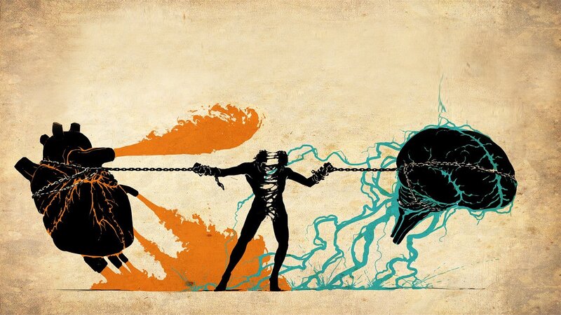 Silhouette Pulling Heart and Brain — Black