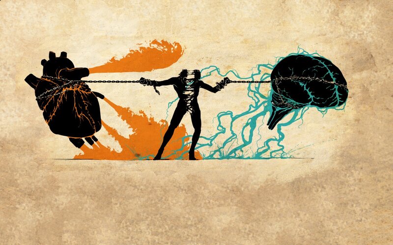 Silhouette Pulling Heart and Brain