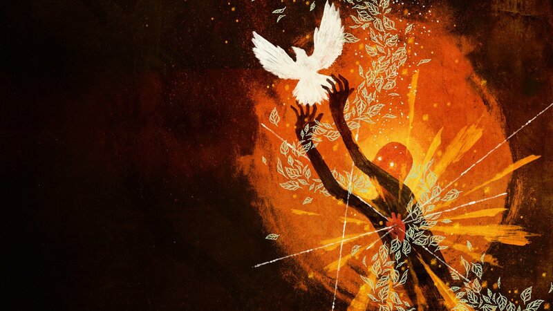 Silhouette Reaching for Dove — Orange