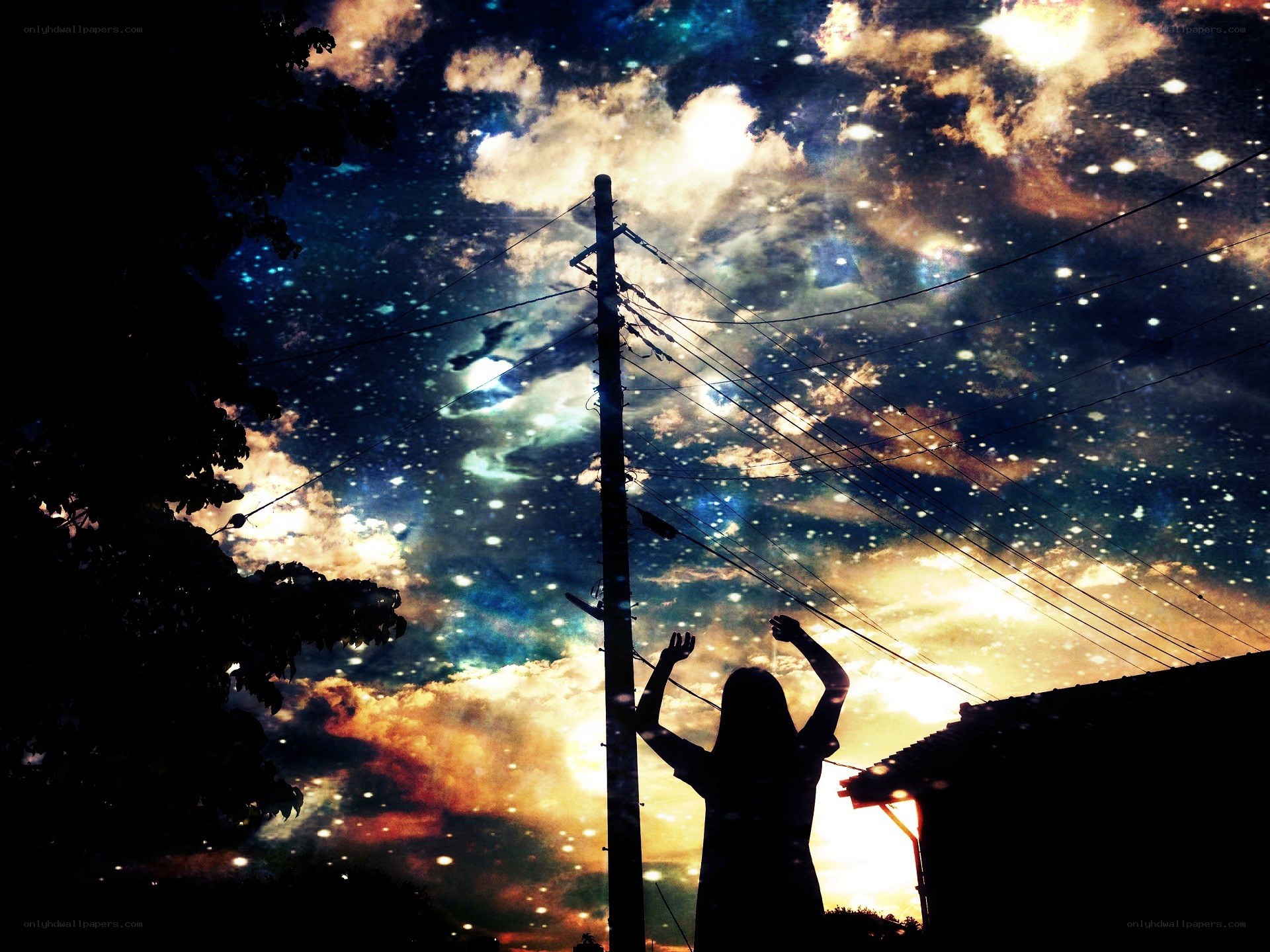 Silhouette reaching for stars