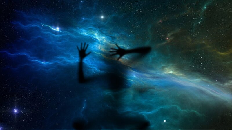 silhouette reaching into space
