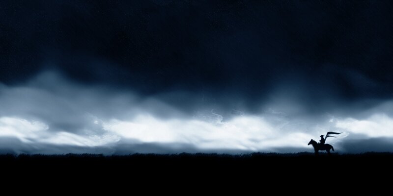 Silhouette rider on stormy night