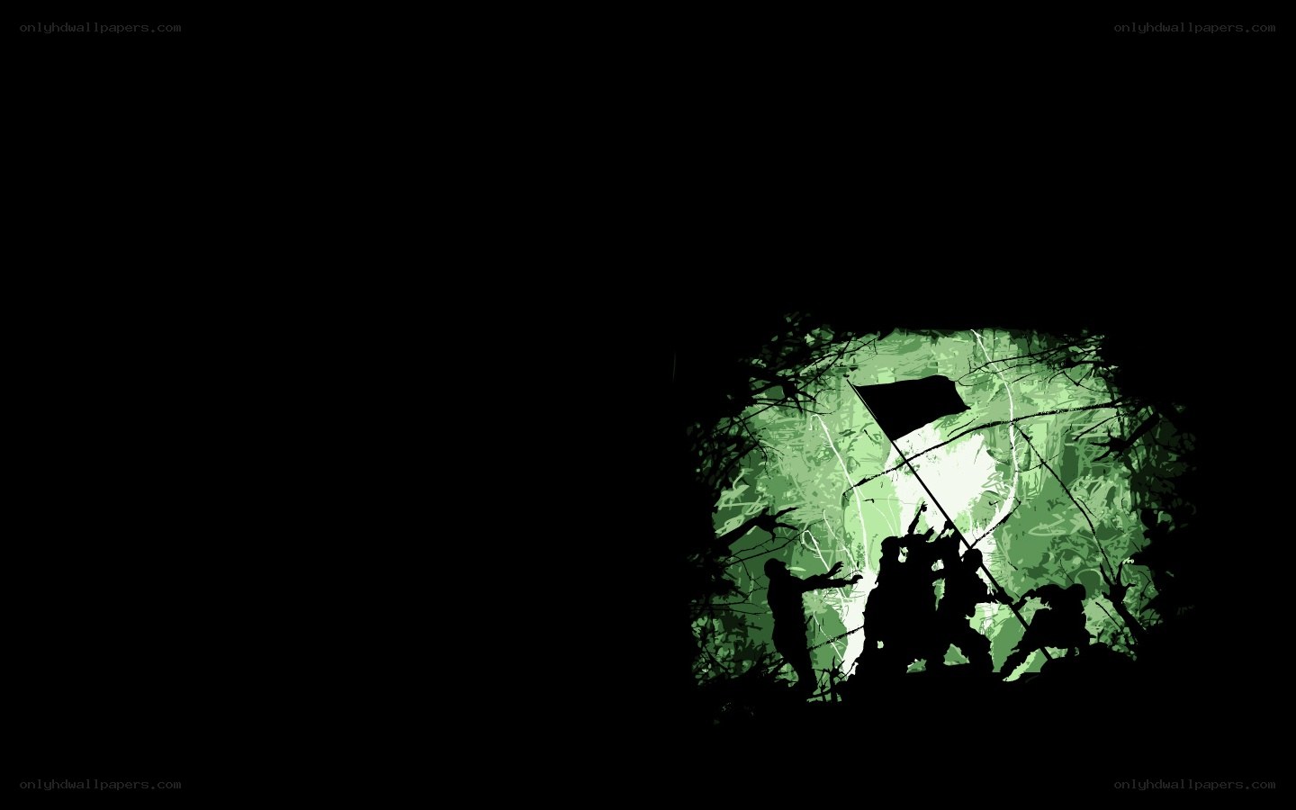 silhouette soldiers in green light