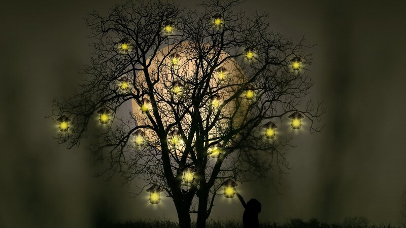 Silhouette Touching Lanterns