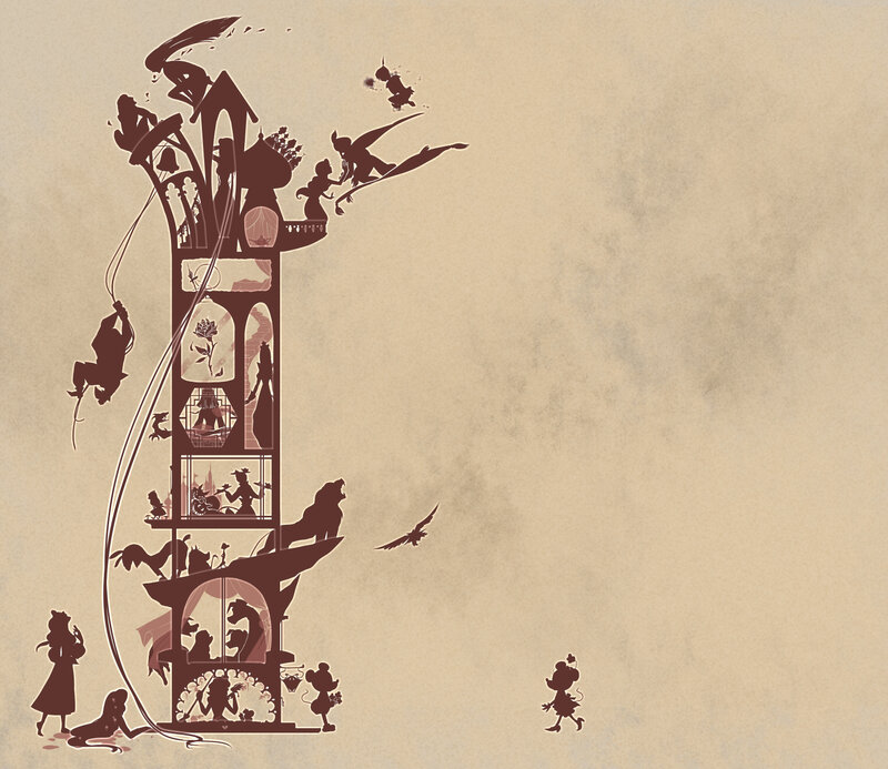 Silhouette Tower with Characters