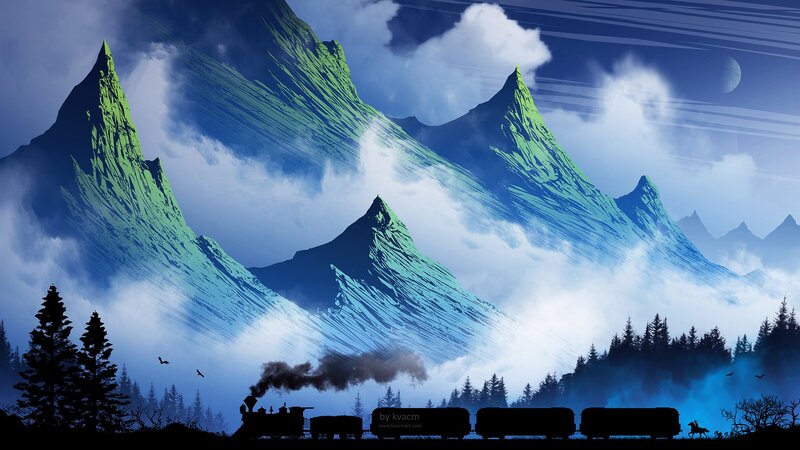 Silhouette Train in Mountains