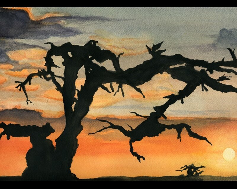 Silhouette tree at sunset