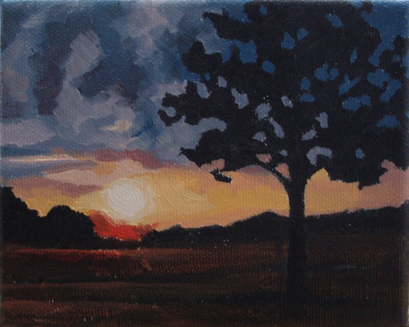 Silhouette Tree at Sunset — Black