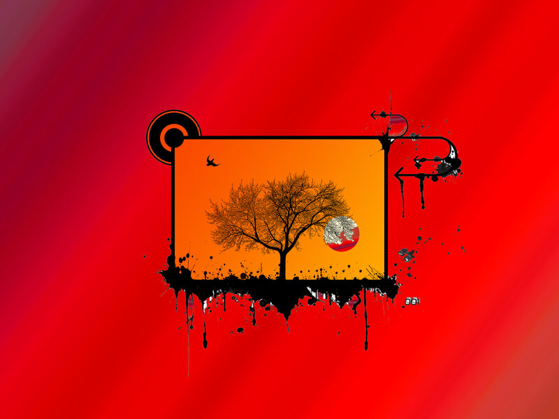 Silhouette Tree at Sunset — Red
