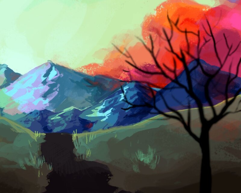 Silhouette Tree in Mountains
