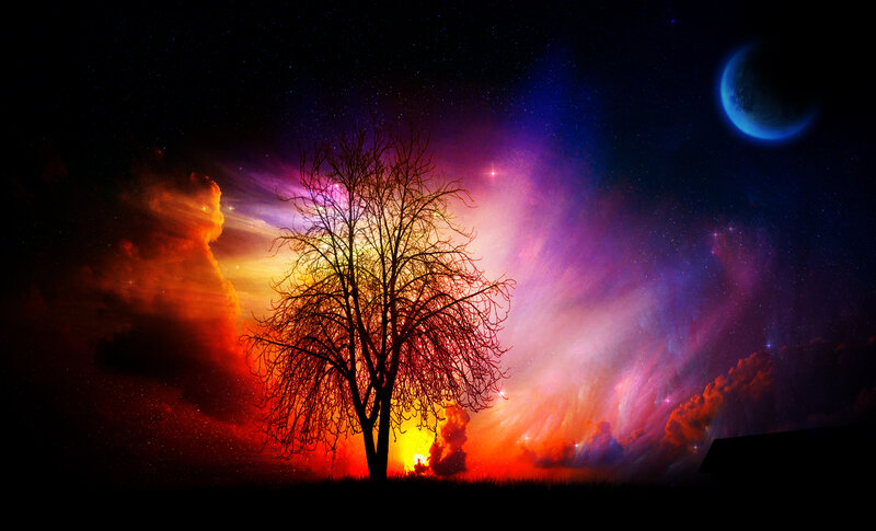 Silhouette Tree in Nebula