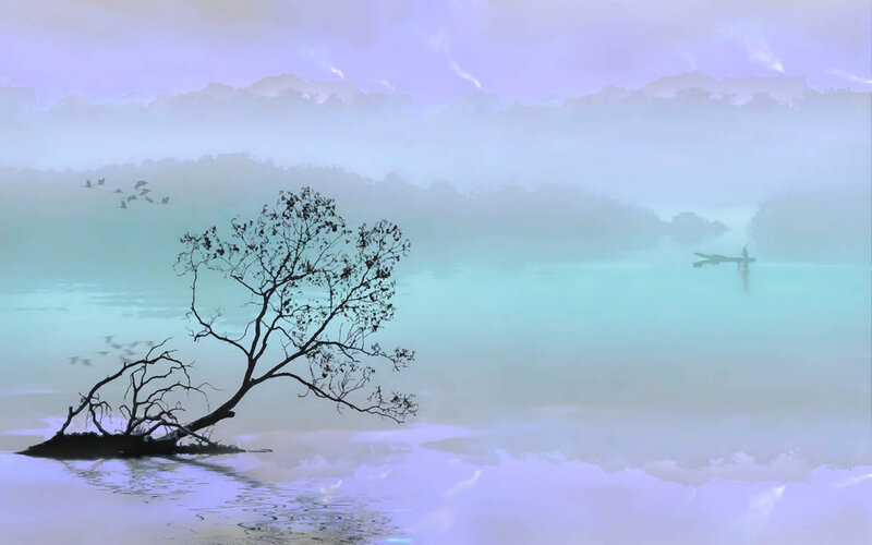 Silhouette Tree in Water — Purple