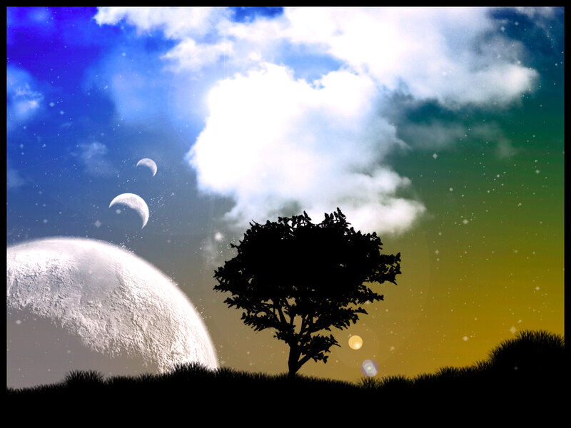 Silhouette Tree on Alien Planet — Blue